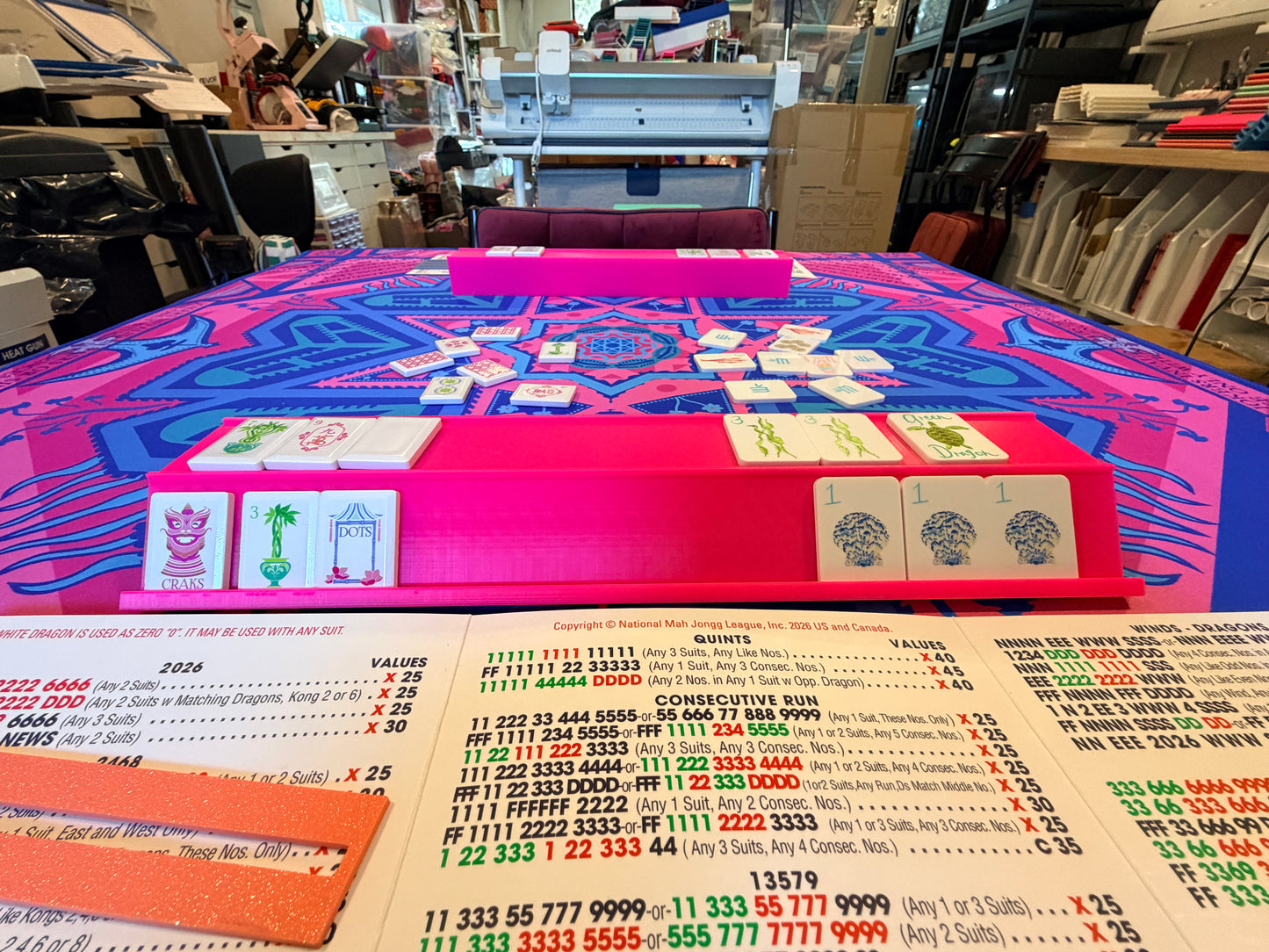 Single Mahjong Flat Tile Rack - Set of 4 - Bright Pink